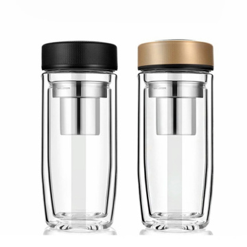 Eco-friendly Double Wall Borosilicate Glass Water Bottle With Tea Infuser Reusable Glass Water Bottle